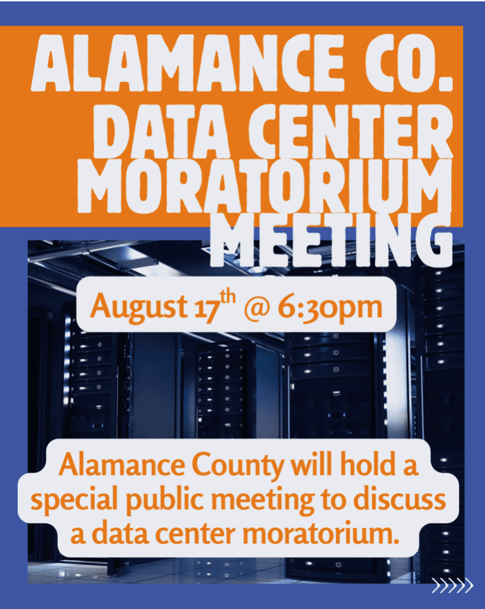 Flyer for Alamance Data Center Moratorium Meeting